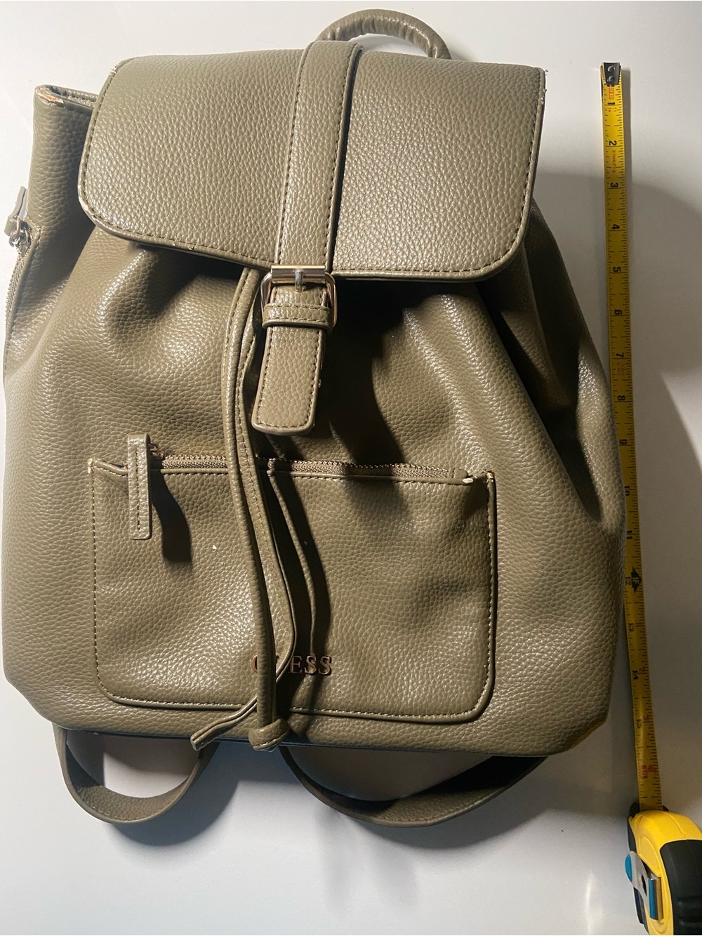 GUESS Olive Green Pebbled Drawstring Backpack - Picture 2 of 6